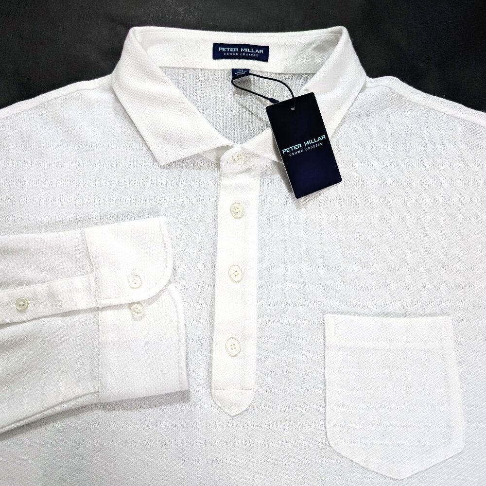 Peter Millar Men`s Croxley White Cotton Linen Tailored Polo Shirt Size XL 2XL